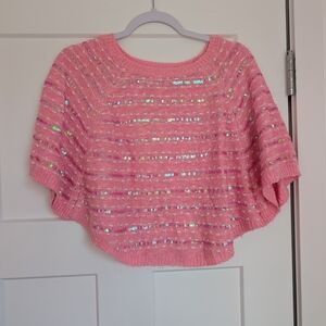 Girly Y2K Pink Sequin Poncho Sweater Size Small